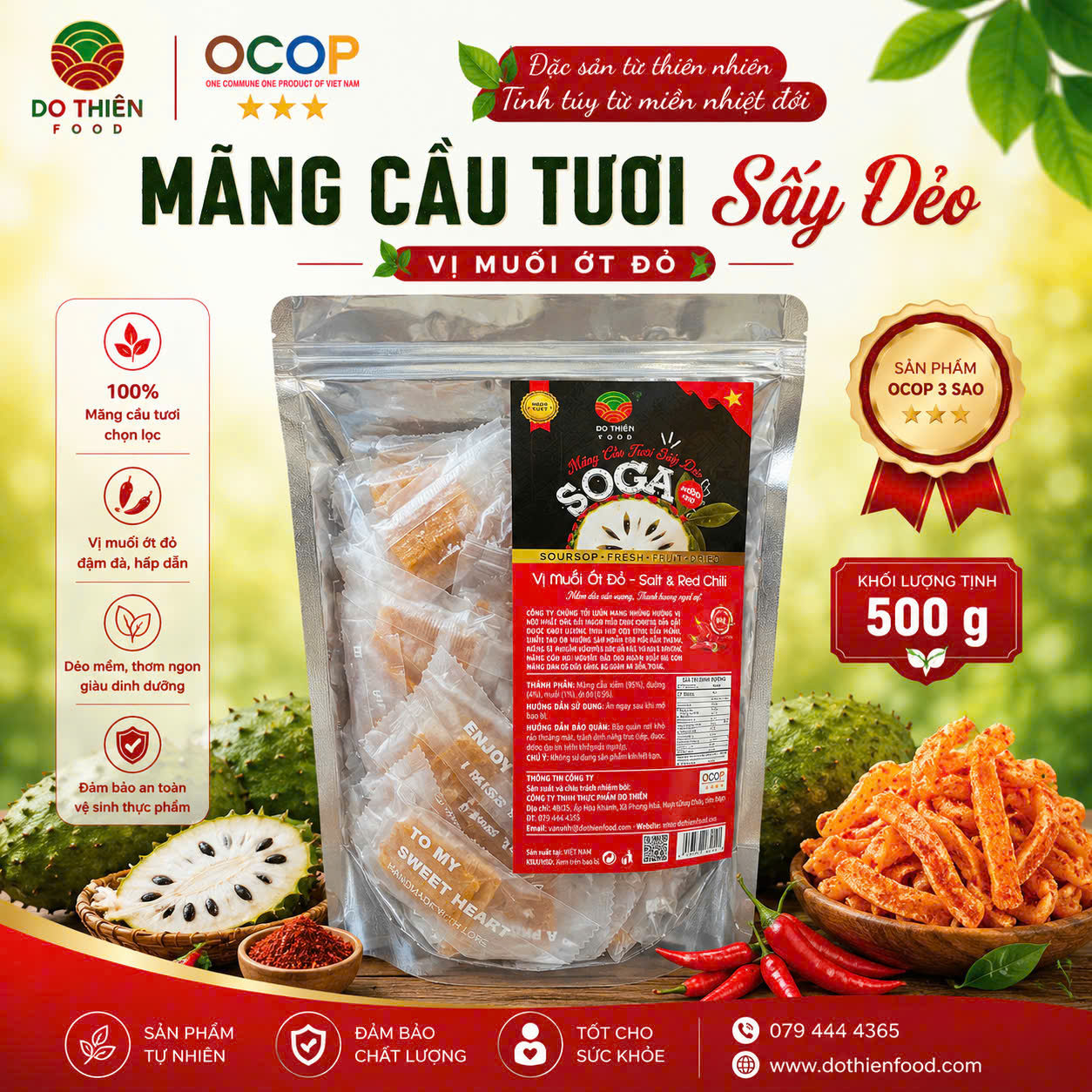SOGA - Mãng cầu tươi sấy dẻo, vị muối ớt đỏ 