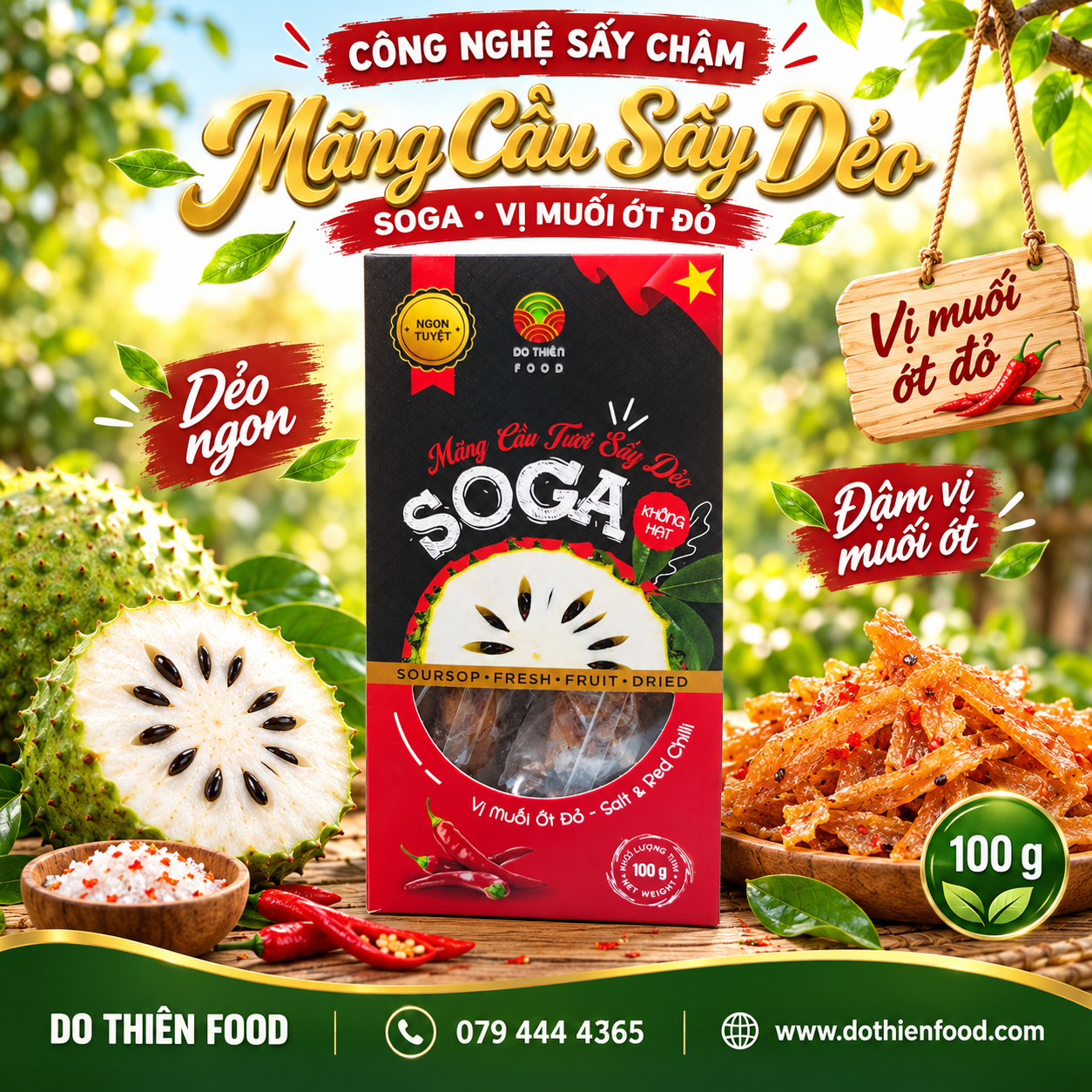 SOGA - Mãng cầu tươi sấy dẻo, vị muối ớt đỏ 